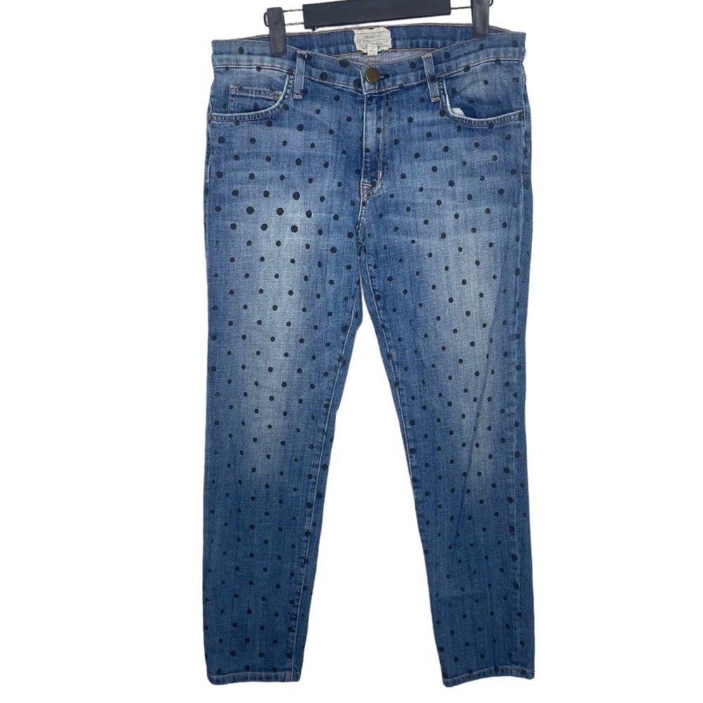 Current/Elliott The Fling Polka Dot Slim Boyfriend Jeans Indigo Revival 27
